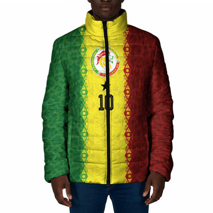 Custom Senegal National Football Padded Jacket Lions Of Teranga Leopard Print Tribal Flag Graphic