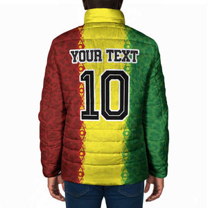Custom Senegal National Football Padded Jacket Lions Of Teranga Leopard Print Tribal Flag Graphic