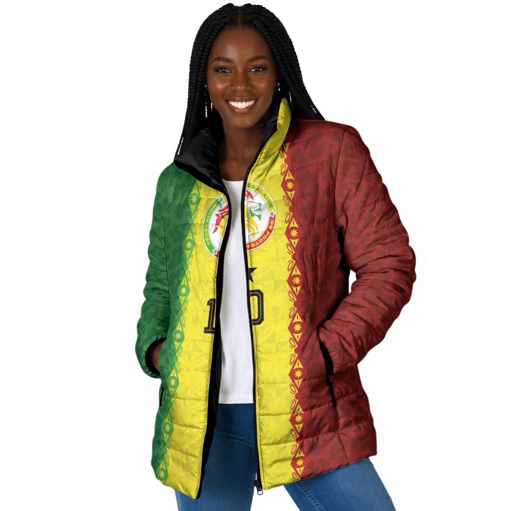 Custom Senegal National Football Padded Jacket Lions Of Teranga Leopard Print Tribal Flag Graphic