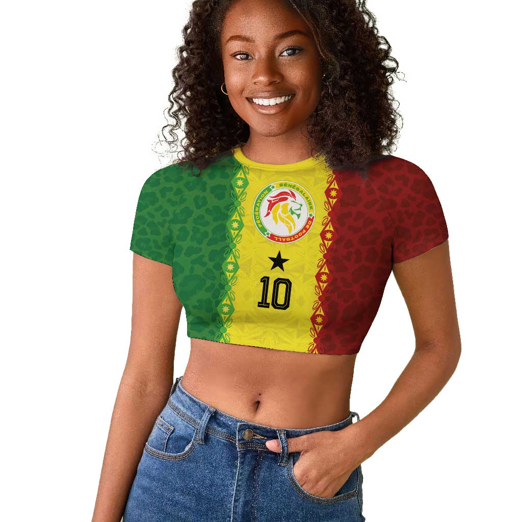 Custom Senegal National Football Raglan Cropped T shirt Lions Of Teranga Leopard Print Tribal Flag Graphic