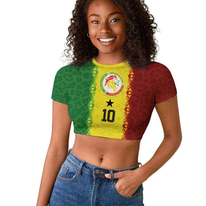 Custom Senegal National Football Raglan Cropped T shirt Lions Of Teranga Leopard Print Tribal Flag Graphic