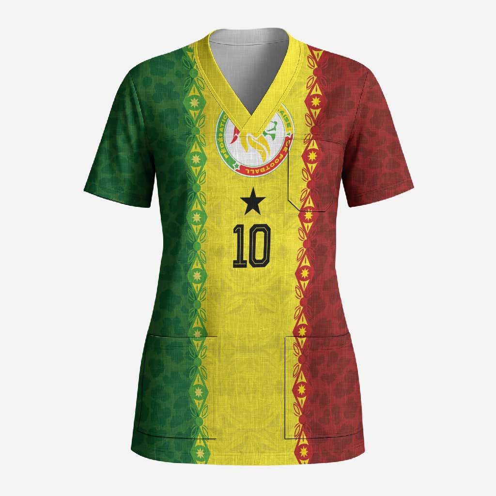 Custom Senegal National Football Scrub Top Lions Of Teranga Leopard Print Tribal Flag Graphic