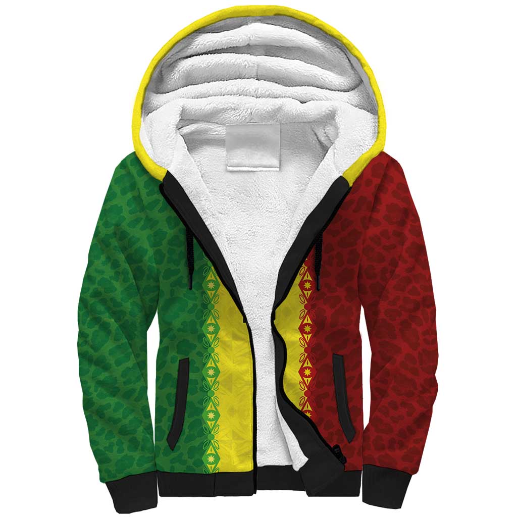 Custom Senegal National Football Sherpa Hoodie Lions Of Teranga Leopard Print Tribal Flag Graphic