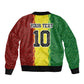 Custom Senegal National Football Sleeve Zip Bomber Jacket Lions Of Teranga Leopard Print Tribal Flag Graphic