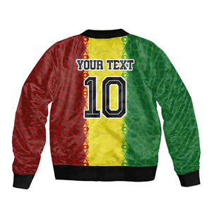 Custom Senegal National Football Sleeve Zip Bomber Jacket Lions Of Teranga Leopard Print Tribal Flag Graphic