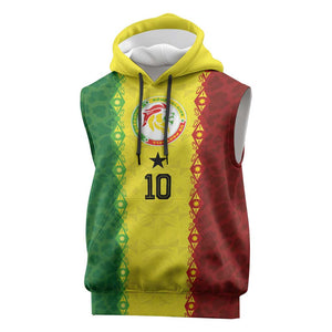 Custom Senegal National Football Sleeveless Hoodie Lions Of Teranga Leopard Print Tribal Flag Graphic