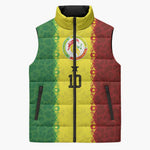 Custom Senegal National Football Sleeveless Puffer Jacket Lions Of Teranga Leopard Print Tribal Flag Graphic