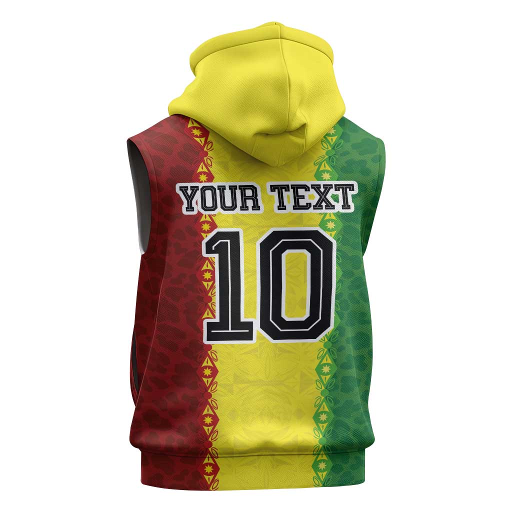 Custom Senegal National Football Sleeveless Zip Hoodie Lions Of Teranga Leopard Print Tribal Flag Graphic