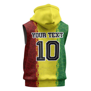 Custom Senegal National Football Sleeveless Zip Hoodie Lions Of Teranga Leopard Print Tribal Flag Graphic