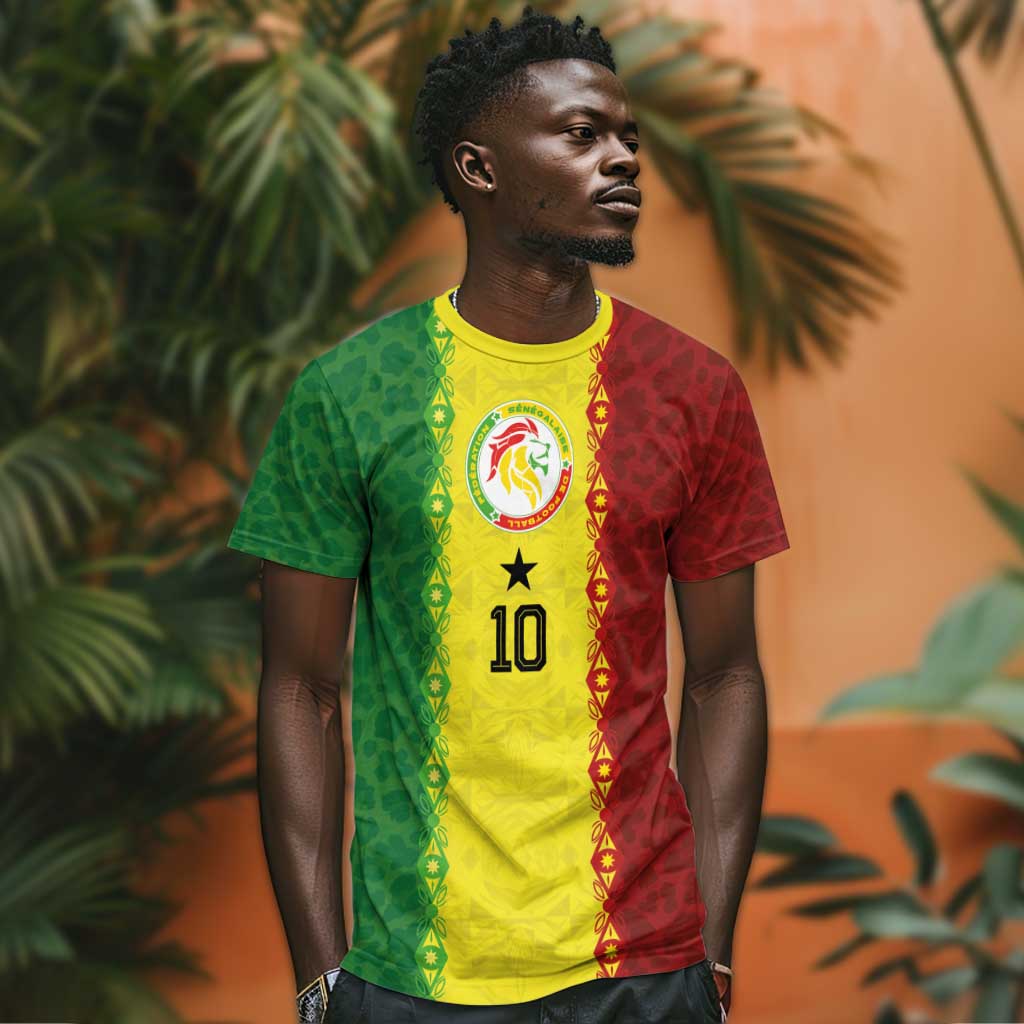 Custom Senegal National Football T shirt Lions Of Teranga Leopard Print Tribal Flag Graphic