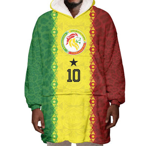 Custom Senegal National Football Wearable Blanket Hoodie Lions Of Teranga Leopard Print Tribal Flag Graphic