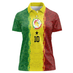 Custom Senegal National Football Women Polo Shirt Lions Of Teranga Leopard Print Tribal Flag Graphic