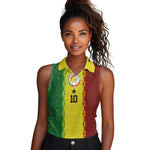 Custom Senegal National Football Women Sleeveless Polo Shirt Lions Of Teranga Leopard Print Tribal Flag Graphic