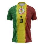 Custom Senegal National Football Zipper Polo Shirt Lions Of Teranga Leopard Print Tribal Flag Graphic