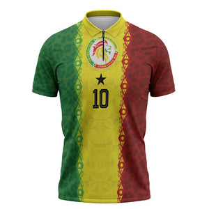 Custom Senegal National Football Zipper Polo Shirt Lions Of Teranga Leopard Print Tribal Flag Graphic