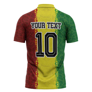 Custom Senegal National Football Zipper Polo Shirt Lions Of Teranga Leopard Print Tribal Flag Graphic