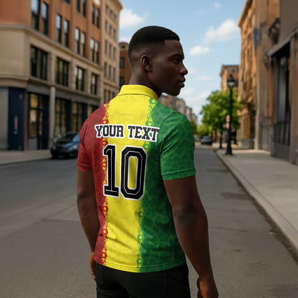 Custom Senegal National Football Zipper Polo Shirt Lions Of Teranga Leopard Print Tribal Flag Graphic