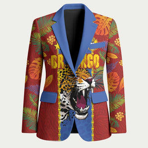 Custom DR Congo National Football Blazer The Leopards Tropical Jungle Leaf Botanical Art