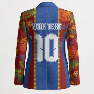 Custom DR Congo National Football Blazer The Leopards Tropical Jungle Leaf Botanical Art