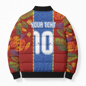 Custom DR Congo National Football Bomber Puffer Jacket The Leopards Tropical Jungle Leaf Botanical Art