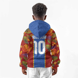 Custom DR Congo National Football Kid Hoodie The Leopards Tropical Jungle Leaf Botanical Art