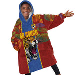 Custom DR Congo National Football Kid Wearable Blanket Hoodie The Leopards Tropical Jungle Leaf Botanical Art