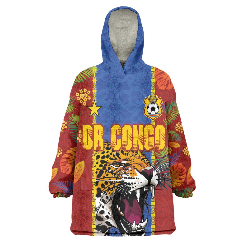 Custom DR Congo National Football Kid Wearable Blanket Hoodie The Leopards Tropical Jungle Leaf Botanical Art