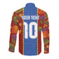 Custom DR Congo National Football Long Sleeve Button Shirt The Leopards Tropical Jungle Leaf Botanical Art