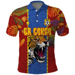 Custom DR Congo National Football Polo Shirt The Leopards Tropical Jungle Leaf Botanical Art