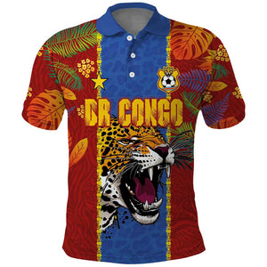 Custom DR Congo National Football Polo Shirt The Leopards Tropical Jungle Leaf Botanical Art