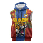 Custom DR Congo National Football Sleeveless Hoodie The Leopards Tropical Jungle Leaf Botanical Art