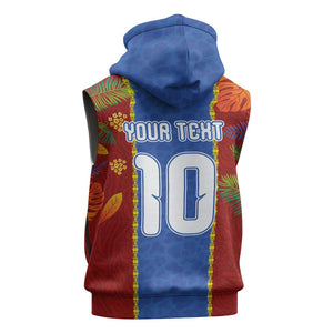 Custom DR Congo National Football Sleeveless Hoodie The Leopards Tropical Jungle Leaf Botanical Art