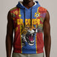 Custom DR Congo National Football Sleeveless Hoodie The Leopards Tropical Jungle Leaf Botanical Art