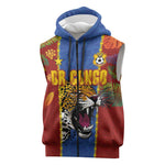 Custom DR Congo National Football Sleeveless Zip Hoodie The Leopards Tropical Jungle Leaf Botanical Art