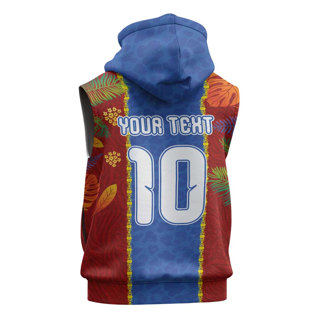 Custom DR Congo National Football Sleeveless Zip Hoodie The Leopards Tropical Jungle Leaf Botanical Art