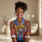 Custom DR Congo National Football Women Casual Shirt The Leopards Tropical Jungle Leaf Botanical Art