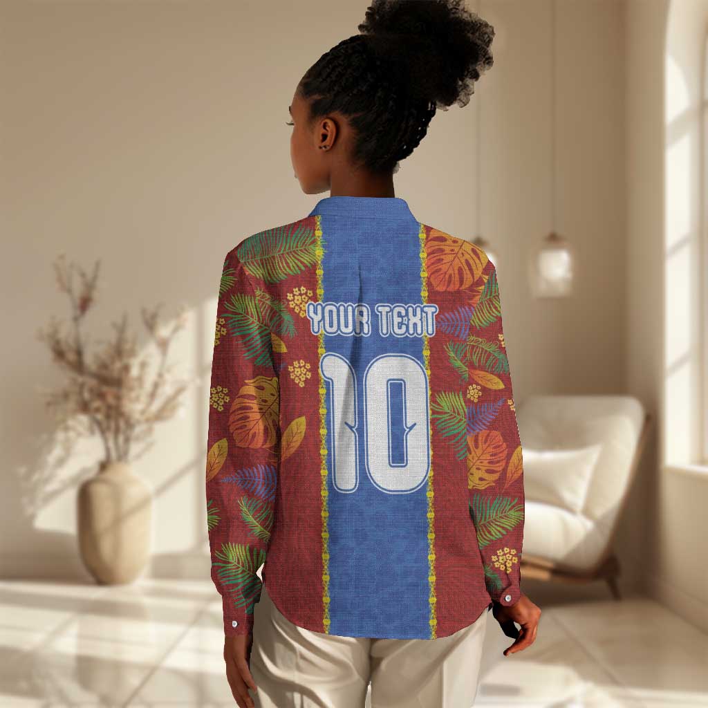 Custom DR Congo National Football Women Casual Shirt The Leopards Tropical Jungle Leaf Botanical Art