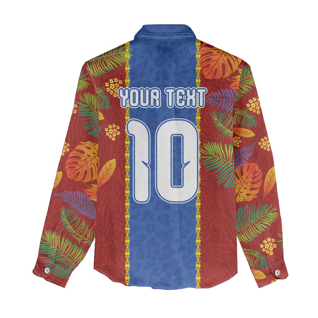 Custom DR Congo National Football Women Casual Shirt The Leopards Tropical Jungle Leaf Botanical Art