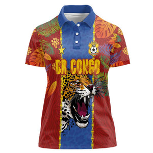 Custom DR Congo National Football Women Polo Shirt The Leopards Tropical Jungle Leaf Botanical Art