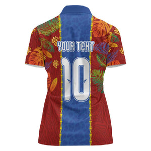 Custom DR Congo National Football Women Polo Shirt The Leopards Tropical Jungle Leaf Botanical Art