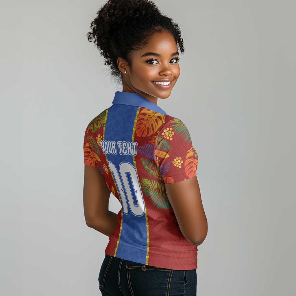 Custom DR Congo National Football Women Polo Shirt The Leopards Tropical Jungle Leaf Botanical Art