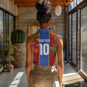 Custom DR Congo National Football Women Sleeveless Polo Shirt The Leopards Tropical Jungle Leaf Botanical Art