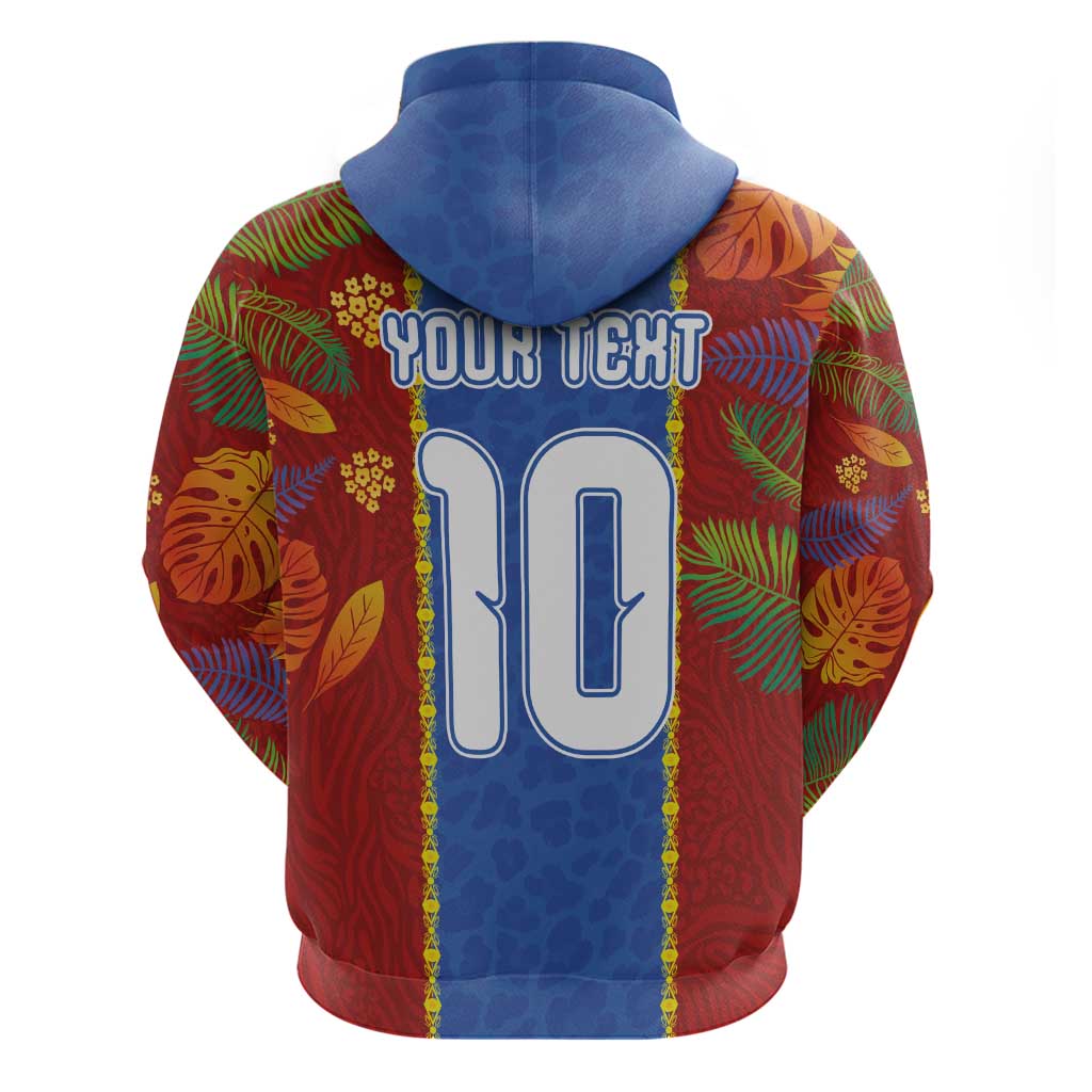 Custom DR Congo National Football Zip Hoodie The Leopards Tropical Jungle Leaf Botanical Art