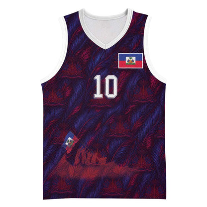 Custom Haiti National Football Basketball Jersey Les Grenadiers Feather Pattern Coat Of Arms Art
