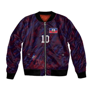 Custom Haiti National Football Bomber Jacket Les Grenadiers Feather Pattern Coat Of Arms Art