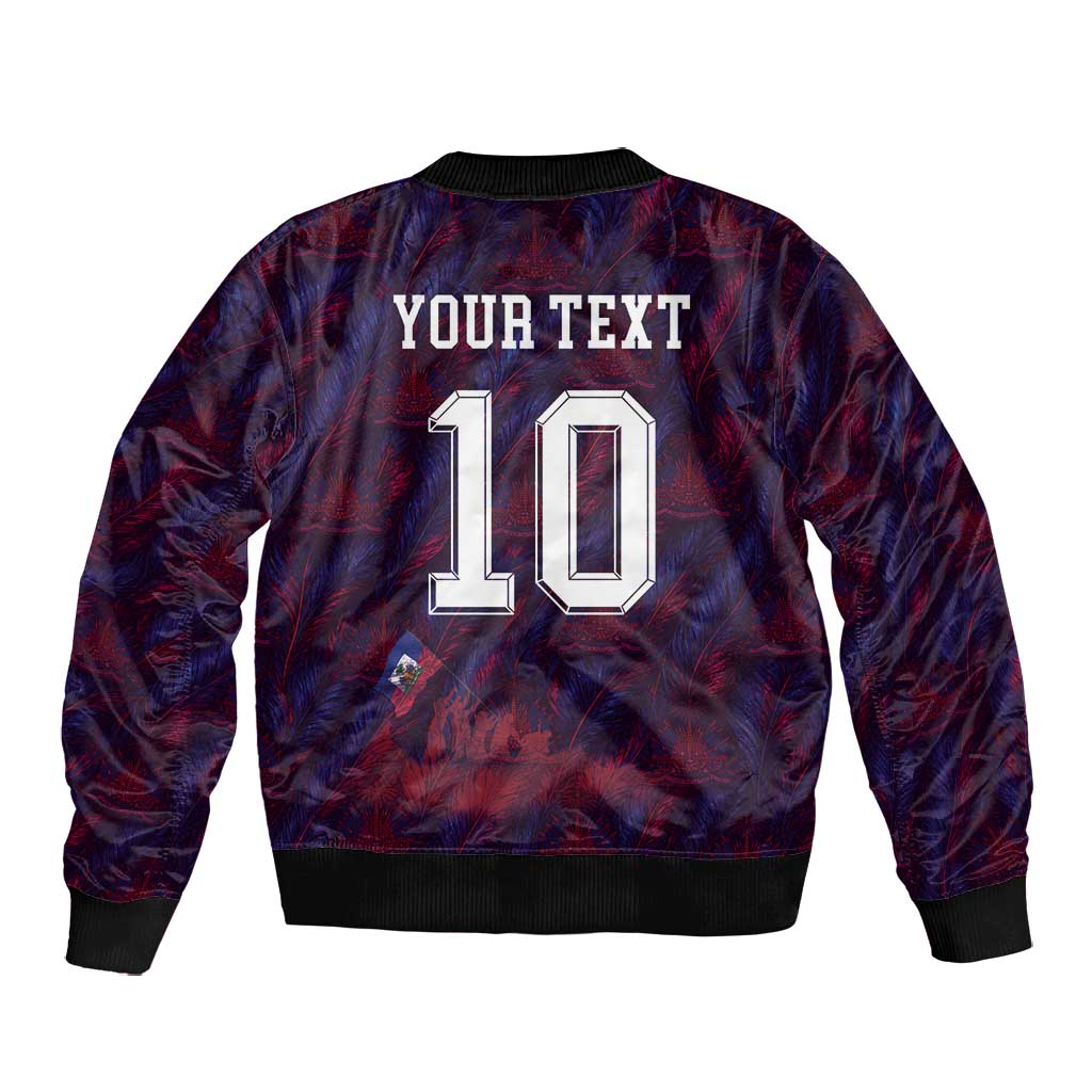 Custom Haiti National Football Bomber Jacket Les Grenadiers Feather Pattern Coat Of Arms Art