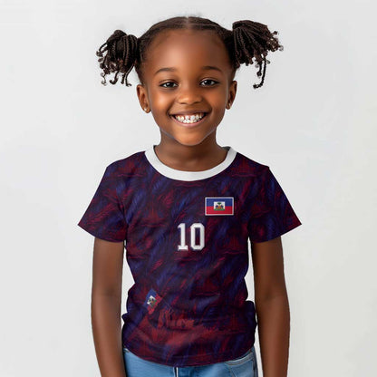 Custom Haiti National Football Kid T shirt Les Grenadiers Feather Pattern Coat Of Arms Art