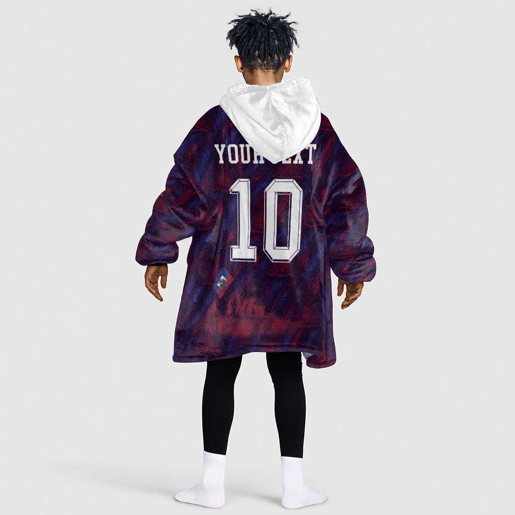 Custom Haiti National Football Kid Wearable Blanket Hoodie Les Grenadiers Feather Pattern Coat Of Arms Art
