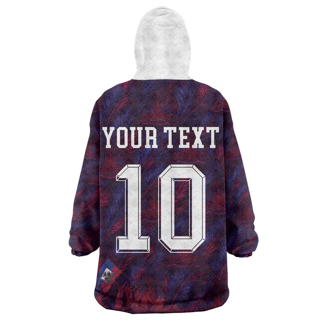Custom Haiti National Football Kid Wearable Blanket Hoodie Les Grenadiers Feather Pattern Coat Of Arms Art