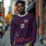 Custom Haiti National Football Long Sleeve Shirt Les Grenadiers Feather Pattern Coat Of Arms Art